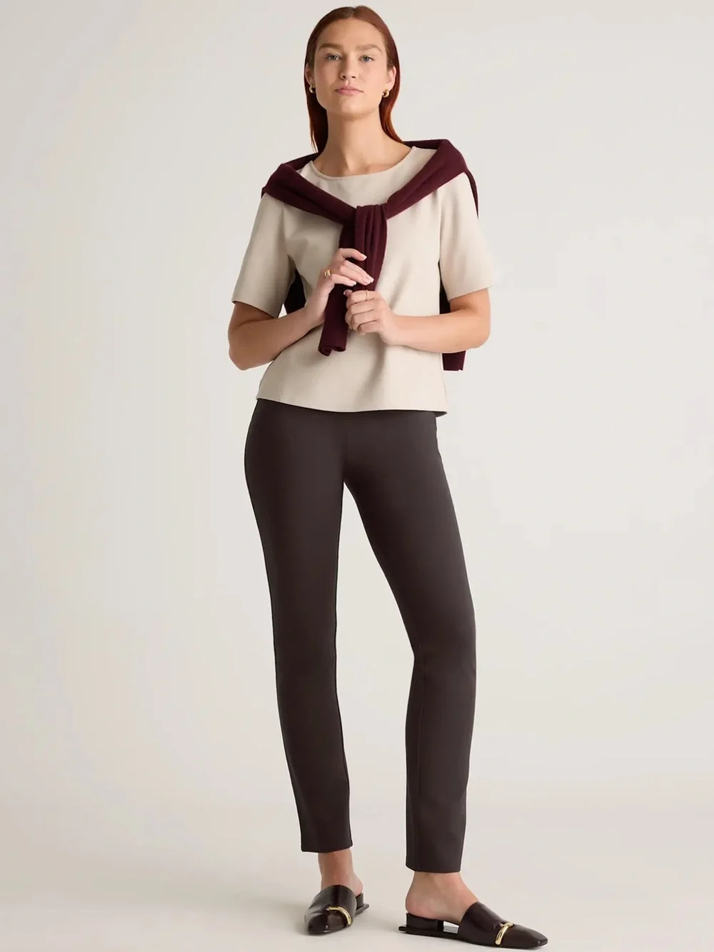 NWT Quince Ultra-Stretch Ponte Straight Leg Pants Espresso XS Pull-On
